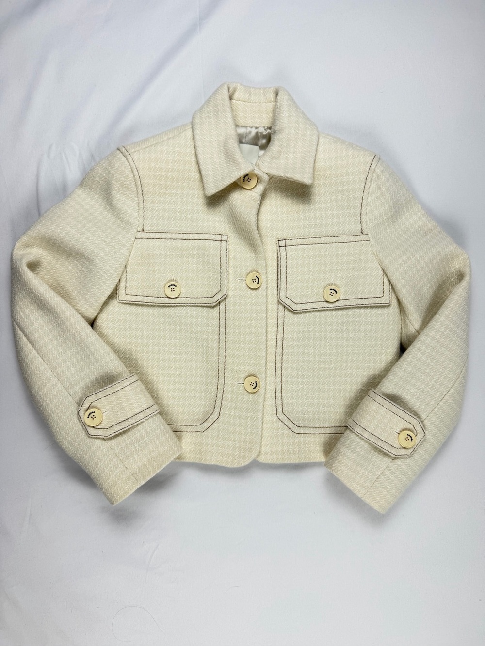 Sandro Paris Wool Blend Cropped Jacket 34 Ivory Cream Utility Coat